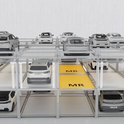 The visualisation shows the arrangement of cars in a parking system