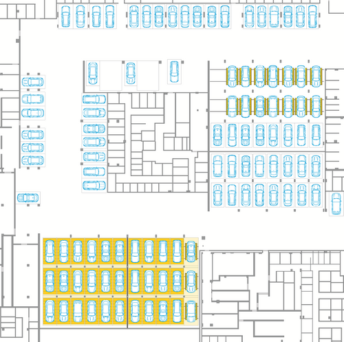 Diagram showing the layout of the parking systems in the underground car park