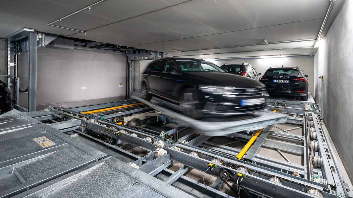 Car on the parking platform is being turned