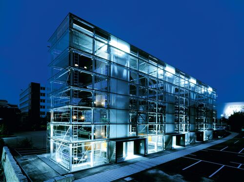 Exterior view of the Parksafe in the dark