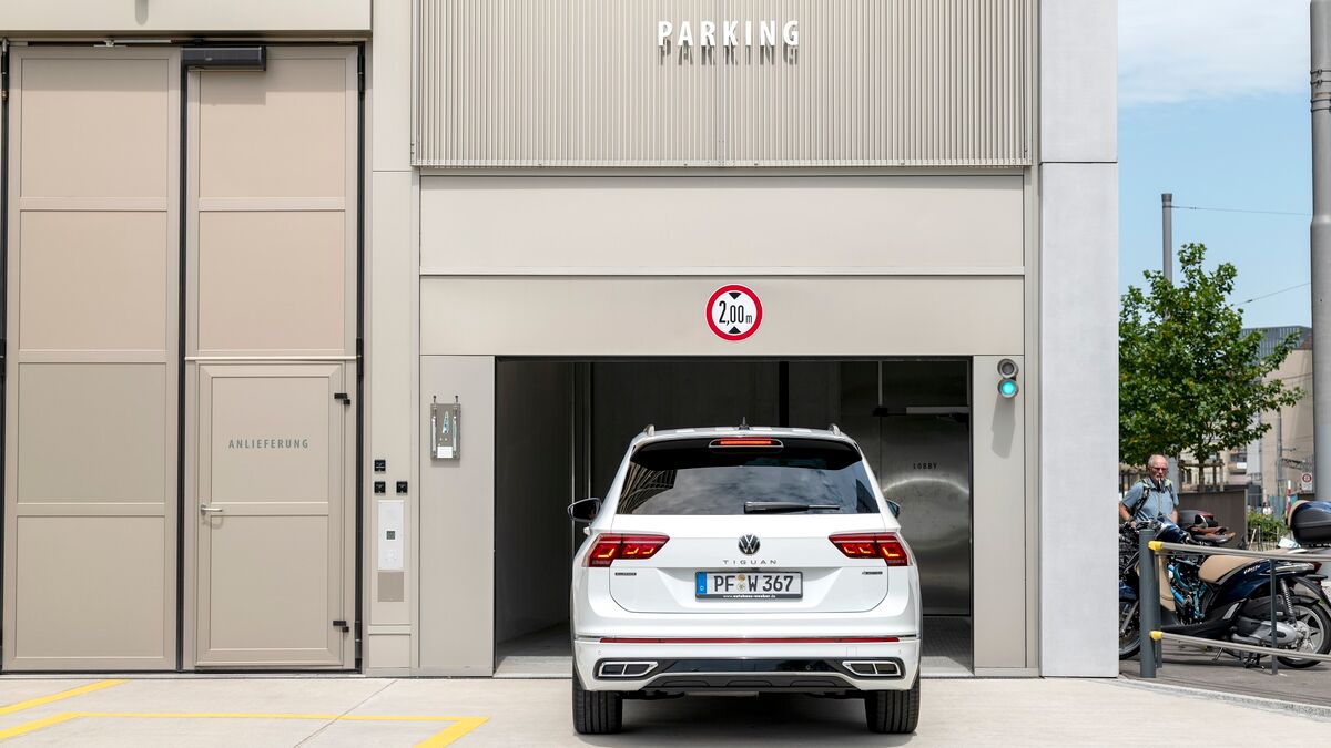 Car driving into an underground car park