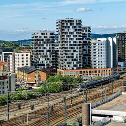Aerial view of the entire Meierikvartalet site in Oslo