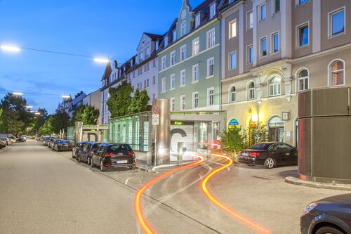 Entrance to a parking system on Donnersberger Straße in Munich