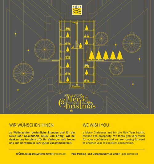 Christmas card with greetings and a sketch of a parking system