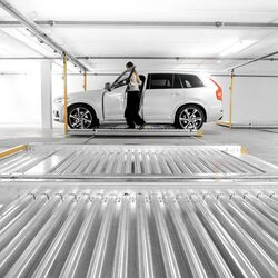 Car parked on a parking platform