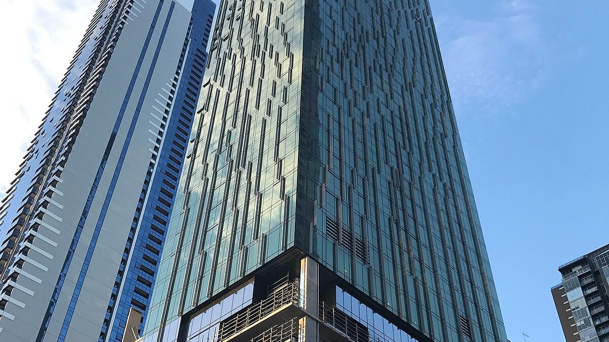 Exterior view of the Skytower Victoria One building in Melbourne